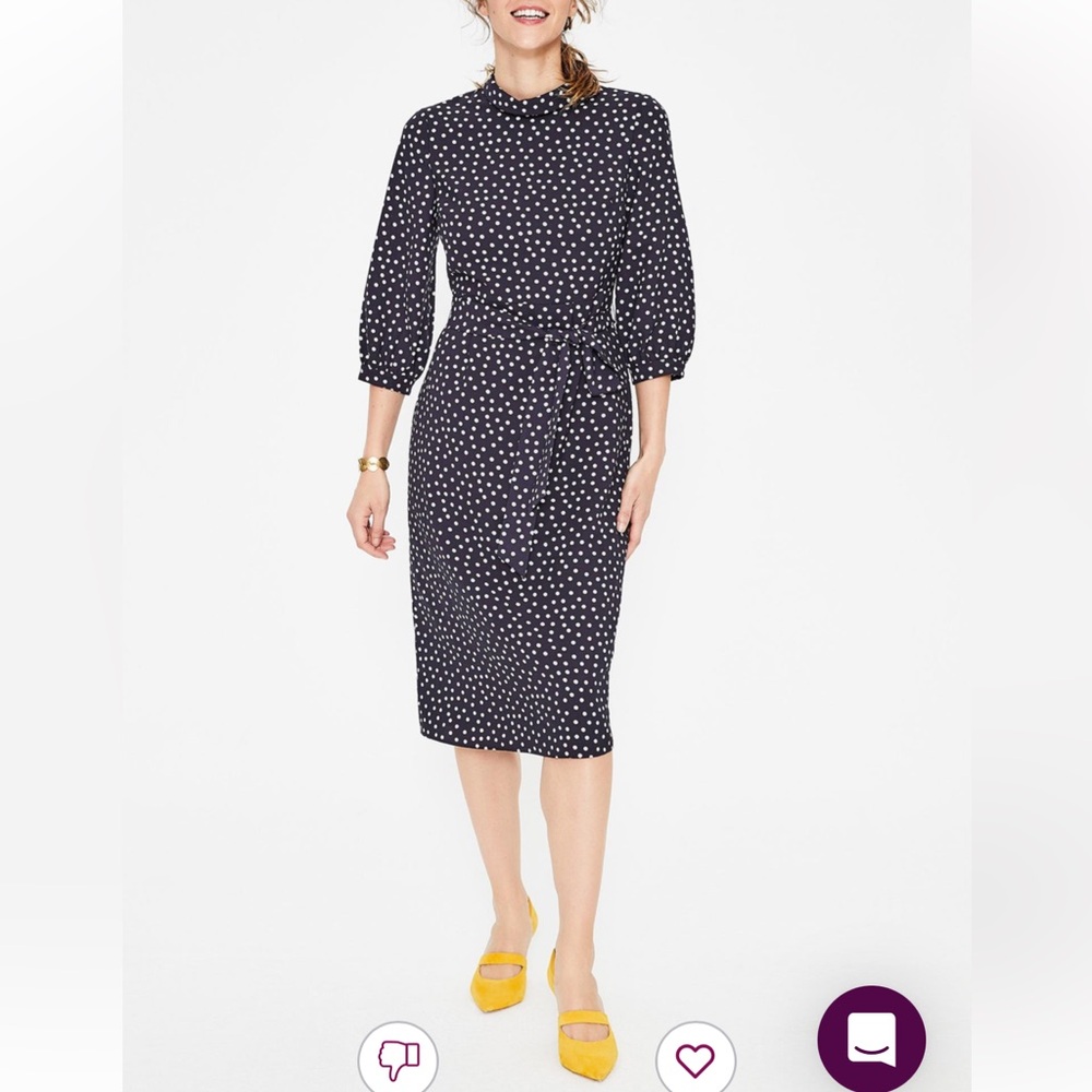 Boden Navy Polka Dot Dress with Blush Trim